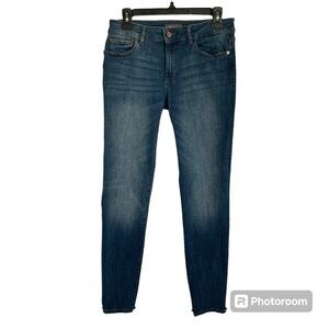 DL1961 Emma Low Rise Skinny Marcos Jeans Size 29 Dark Blue Wash Frayed Step Hem